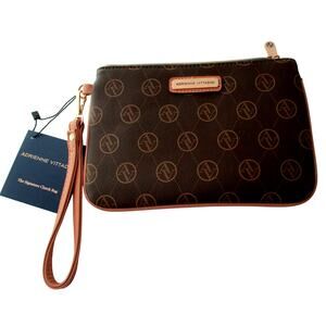 Adrienne Vittadini Women's Brown Signature Clutch Bag With Detachable Strap NWT